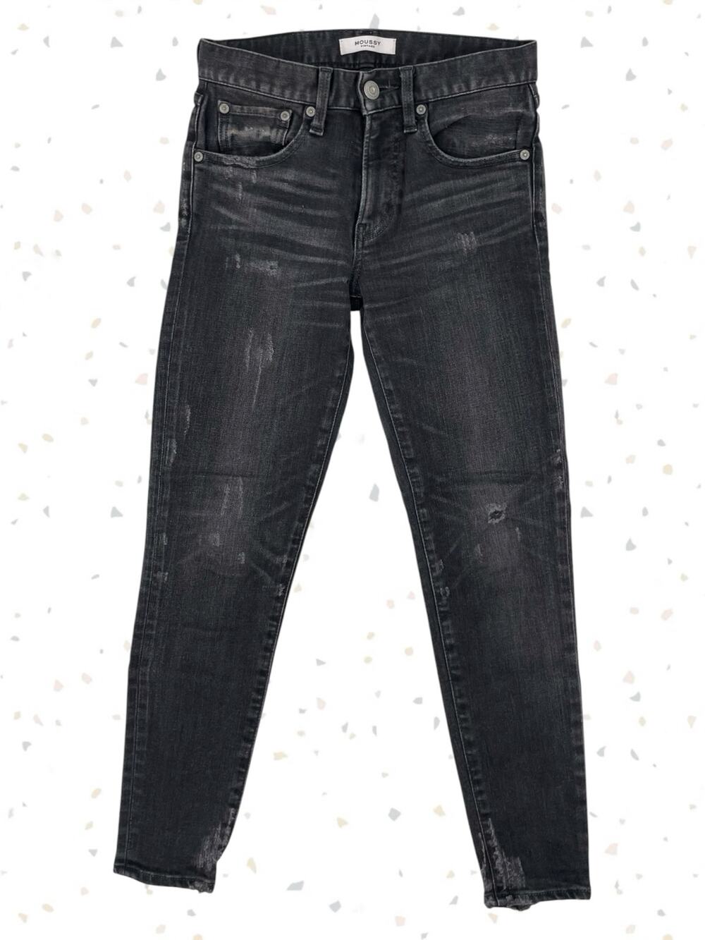 Moussy Vintage Black Velma Skinny Jeans Charcoal Dark Wash Distressed Size 24